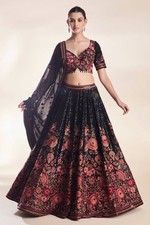 Presenting Faux Georgette Black Lehenga Choli With Dupatta For Reception Wear