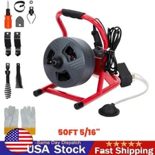 50Ft x 5/16" Drain Cleaner Machine for 3/4" - 3" Pipe Drain Auger Sewer Plumbing