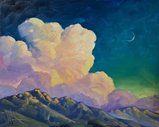 Impressionism Landscape Sunset Clouds Original Oil on Canvas LARGE Hawkins Art