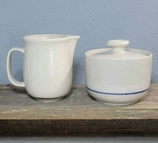 Gibson Classic Design Cream Blue Band Sugar Bowl And Creamer Pottery  Stoneware 