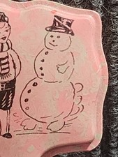 Vintage Antique 1930s-1940s Pink Celluloid BABY Childs Hair Brush Winter Snowman