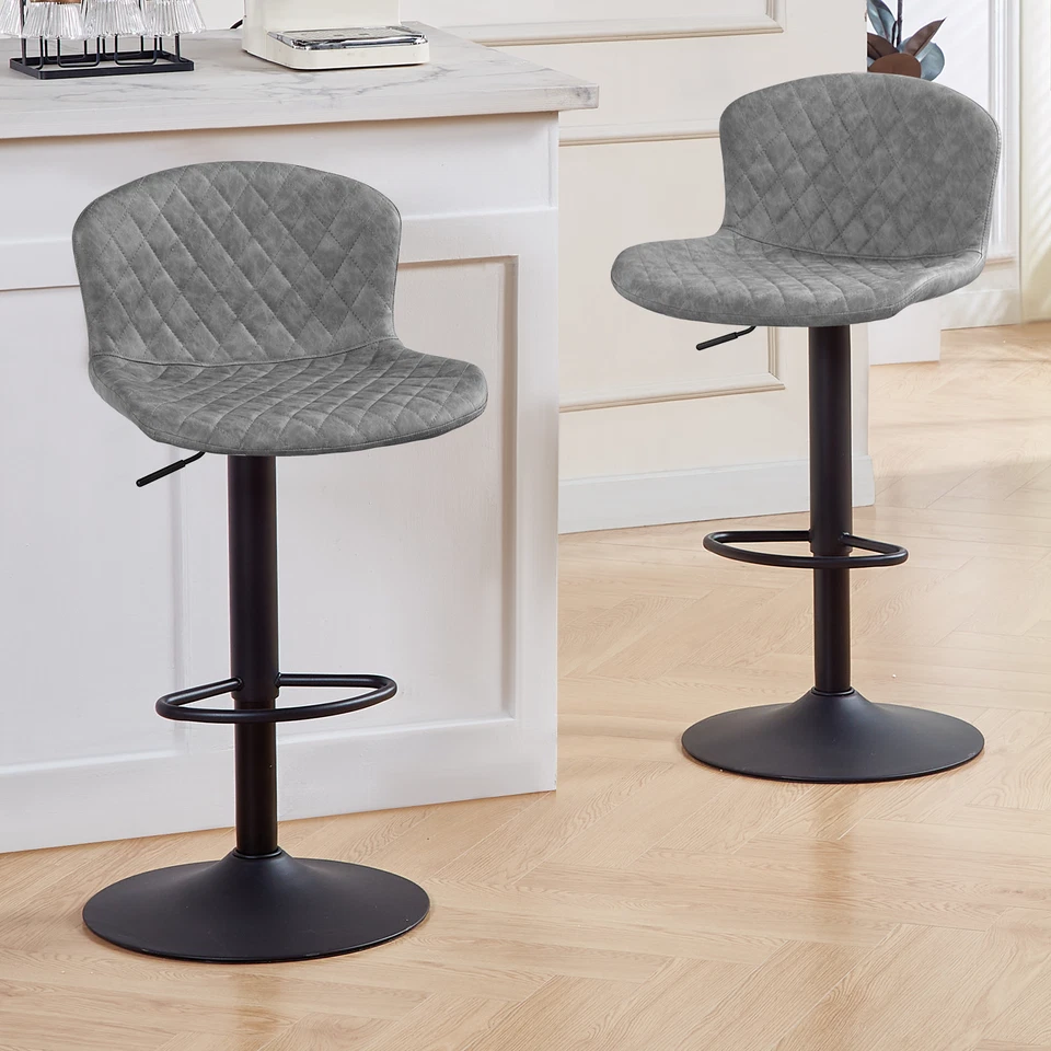 Barhocker 2er Set Samt/Kunstleder , Höhenverstellbar, Drehbar,  mit Rückenlehne - Bild 3 von 4