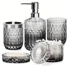 Bathroom Accessory Set,5pcs Bathroom Accessory Complete Set,Diamond Glass Bat...