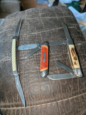 Lot Of 3 Folding Pocket Knifes Camillus Yello-Jaket,Wild Turkey,Prov.Cut.Co.