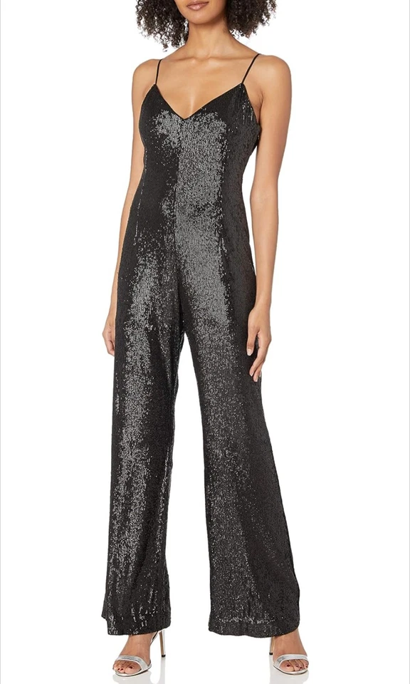 Rachel Zoe Jumpsuit Womens 4 Black Sequin Tank Spaghetti Strap - Image 3 of 4
