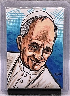Pope Leo XIV Trading Card Dynamic Forces Signed Hand Drawn Sketch By Ken Haeser