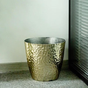 3 pcs 11" Round Plastic Flower Plant Pots Metallic Hammered Design Decorations - Picture 4 of 9
