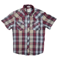 Levi  s Pearl Snap Plaid Shirt Men  s Large Red Gray Western Cowboy Standard Fit