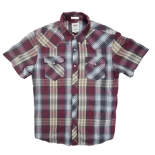Levi’s Pearl Snap Plaid Shirt Men’s Large Red Gray Western Cowboy Standard Fit