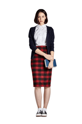 L'ecole Des Femmes Audrey Horne Red Plaid Pencil Skirt Size 0