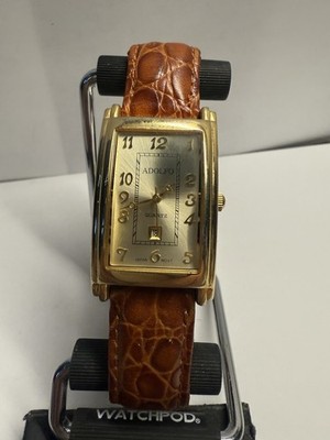 Gold Tone Adolfo Tank Curvex Quartz Men s Watch 25mm New Battery Date Indicator