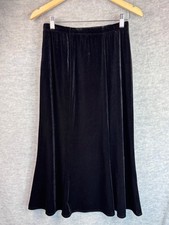 Vintage Y2K Black Velvet Midi Skirt Size S Elastic Waist Whimsigoth Fairy Witchy