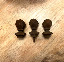 3 Antique RUSTY IRON HEXAGON FINIALS Architectural Salvage Posts Gothic Metal