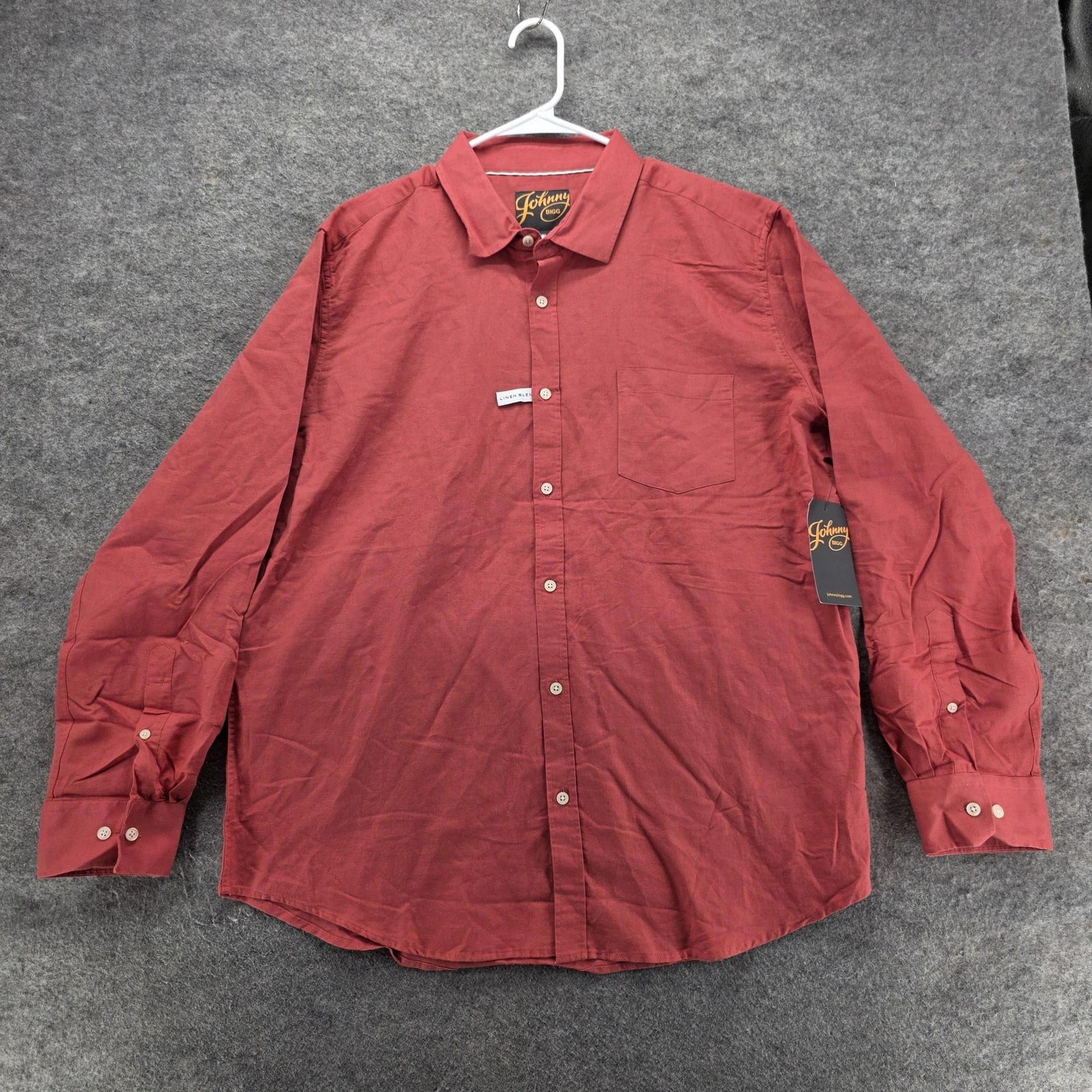 Johnny Bigg Anders Linen Shirt Mens 2XL Coral Pink Long Sleeve Button Front