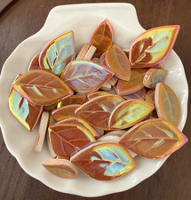 Iridescent Camel Ceramic Leaves - Ficus - Ceramic Mosaic Tile Pieces - 7oz