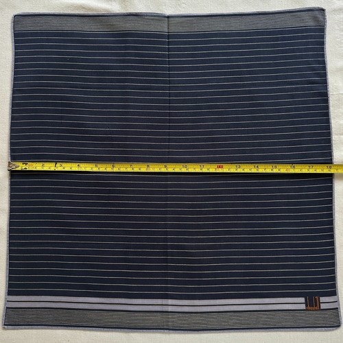 Vintage Dunhill Navy Handkerchief Horizontal Striped Cotton Pocket Square 18" - Picture 3 of 3