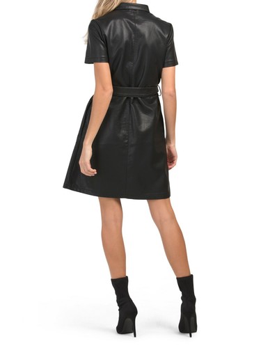 BLANKNYC Black Vegan Leather Shirt Dress Tie Waist Women's Small NEW - Picture 3 of 3