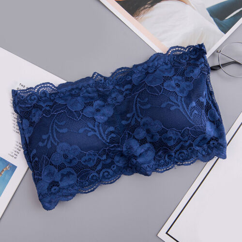 Damen Spitze Blumen Röhre Top Trägerlos Gepolstert Bandeau BH Brust Hautfreundlich - Bild 12 von 17