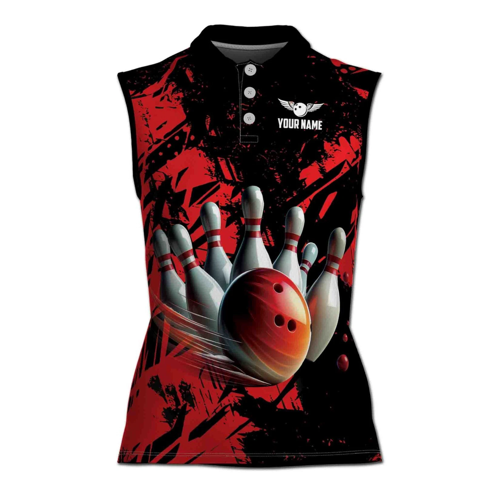Personalized Red Bowling Team Women Sleeveless Polo
