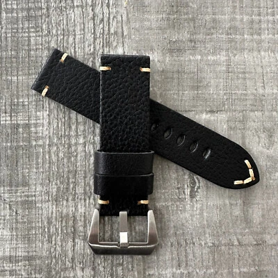 Bracelet De Montre En Cuir Noir Lychee De 24Mm Pour OFFICINE PANERAI PAM - Photo 1/4