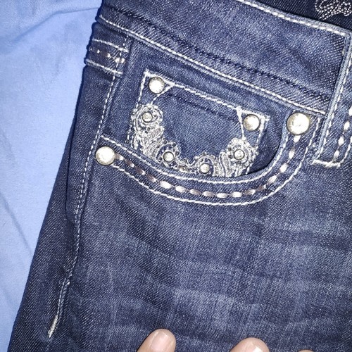 Grace IN LA Embroidered Rhinestones Studs Bootcut Denim Jeans Size 9 Misses Jr - Picture 5 of 7