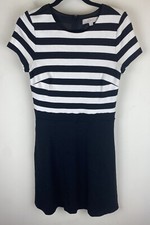 Loft Womens Dress 6 Black White Striped A Line Short Sleeve Rayon Stretch