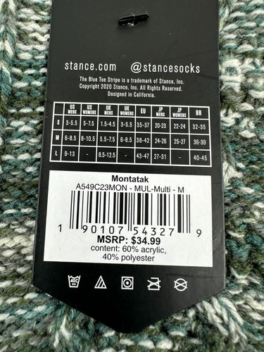 Stance Montatak Slipper Socks Warm House Crew Men’s MEDIUM 6-8.5 New - Picture 4 of 6