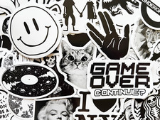 10-100 Black & White Transparent Sticker Pack...