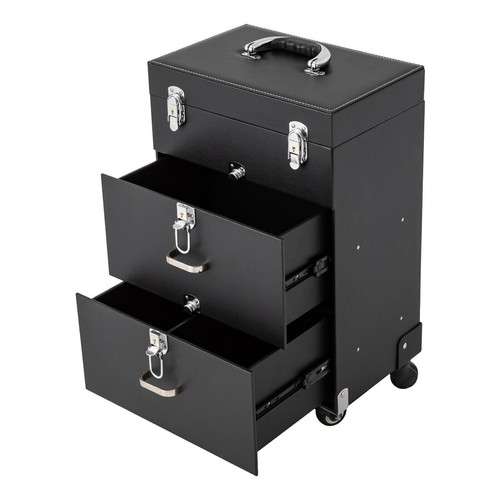 Rolling Makeup Train Case Aluminum Salon Cosmetic Trolley Organizer Box+ Drawer - Picture 20 of 23