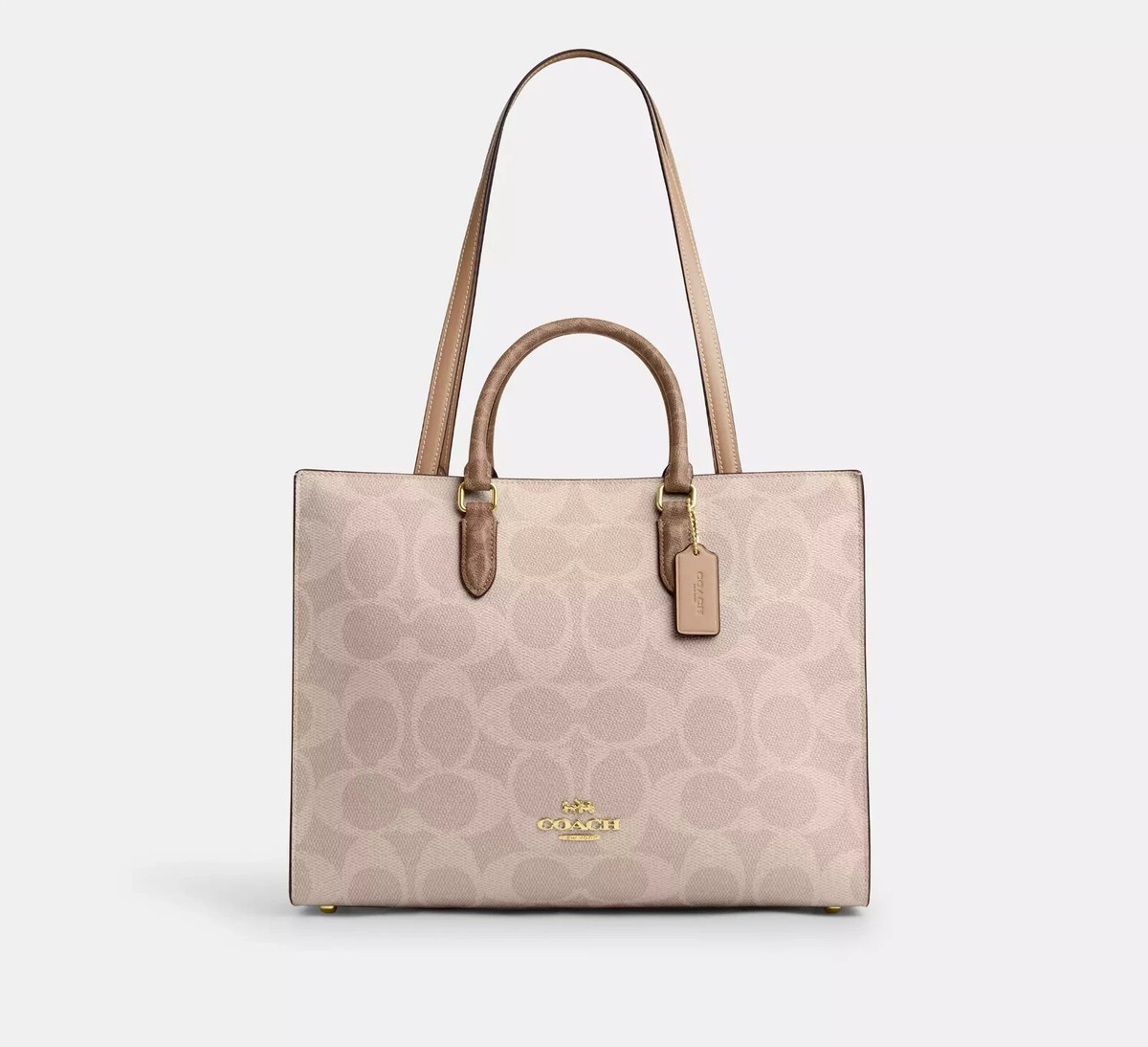 COACH Maggie Tote Bag in Blocked Signature Canvas Sand/Tan