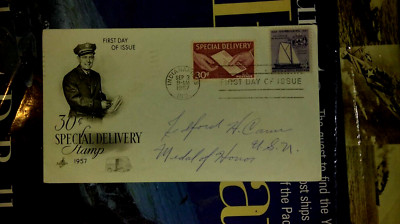 Ens. TEDFORD H. CANN Peacetime Medal of Honor USS May 1924 Olympian Signed FDC