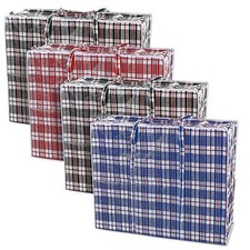 Set of 4 Extra-Large Plastic Checkered Storage Laundry Shopping Bags W. Zipper &