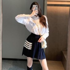 Thom Browne Women's New Pleated Slim Classic Four-bar Knitted Pleated Skirt