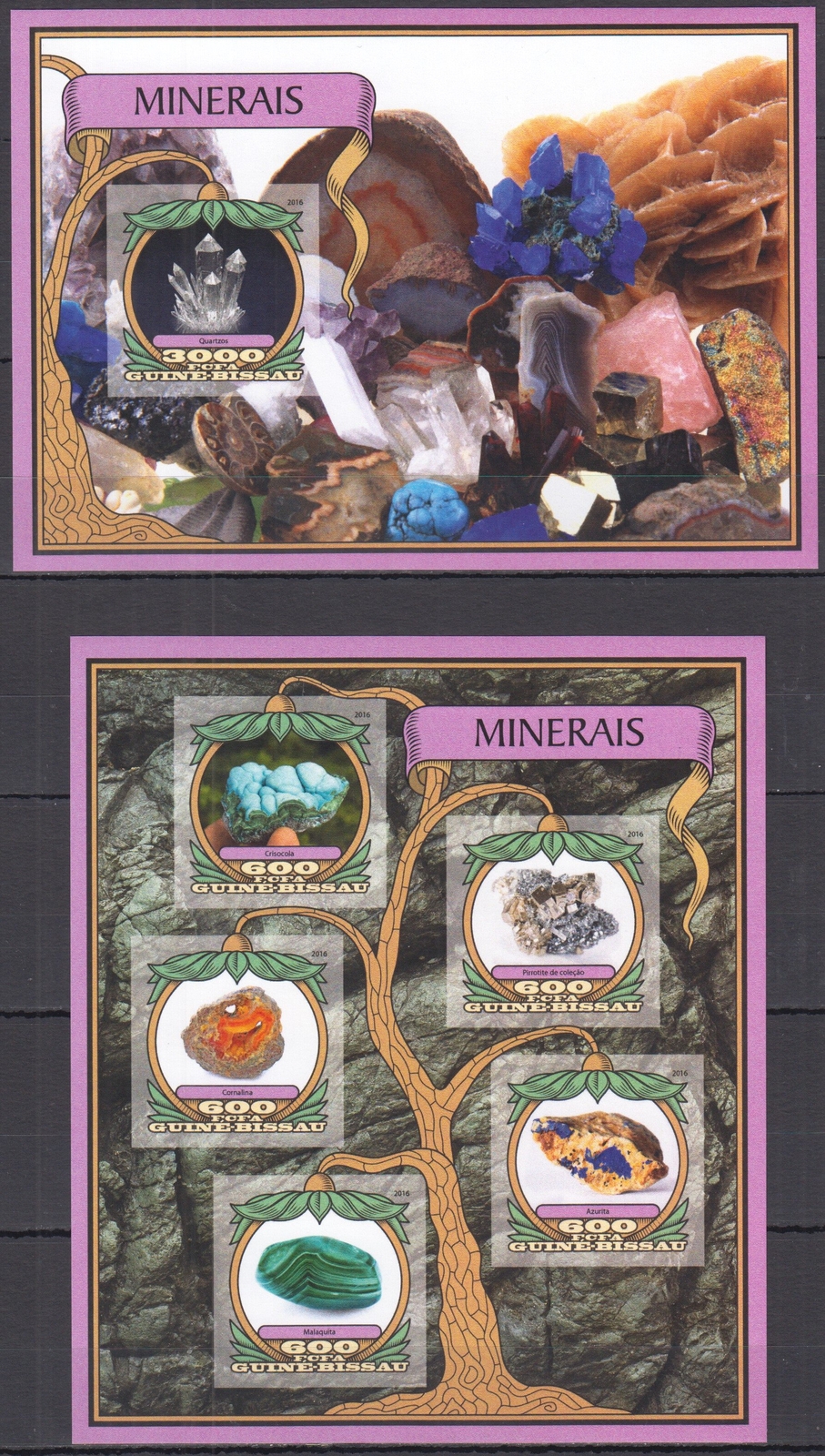 2016 Guinea-Bissau Imperf Minerals Geology Crystals MNH Stamps #8847-51+BL1530