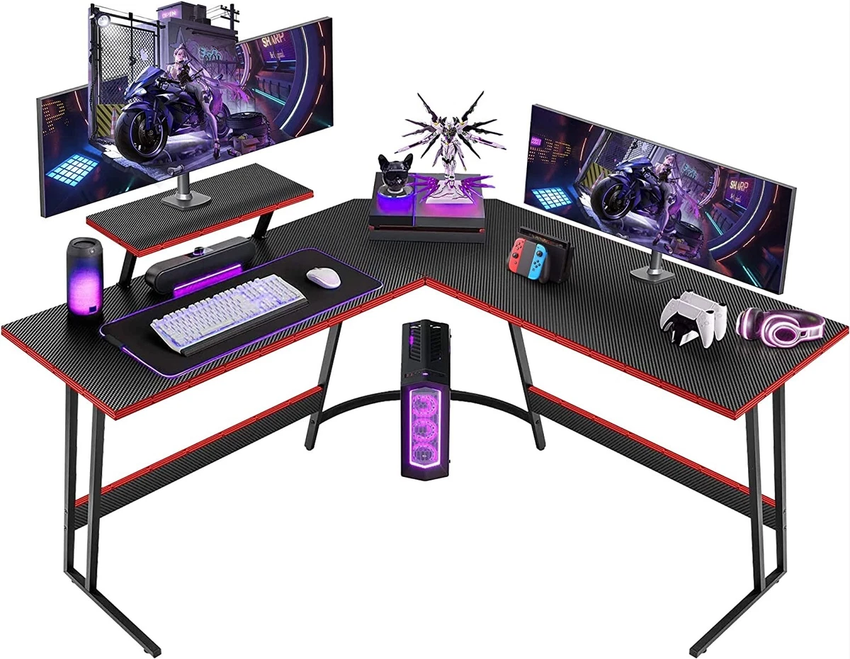 L Shaped Gaming Desk Ergonomic PC Computer Racing Table Home Office Carbon Fibre