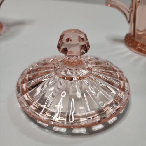Vintage Heisey Creamer Sugar Pink Covered Elegant Glass Diamond H Corse Rib 406 - Picture 10 of 12