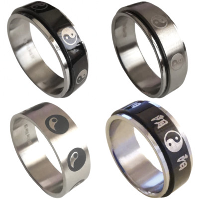 Yin und Yang Edelstahl Ring beweglich rotierend Tai Chi Gr.50-69 Ø16-22mm 