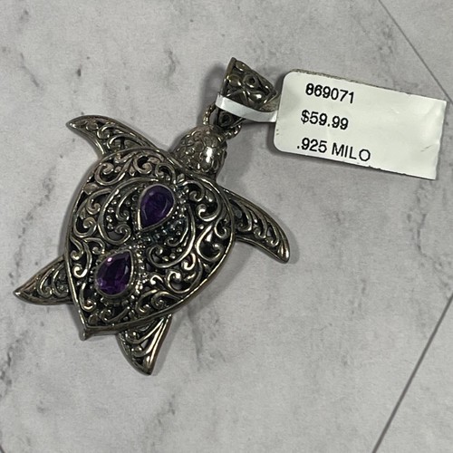 Hermoso colgante de tortuga de plata de ley .925 con piedras preciosas de amatista - Imagen 4 de 9