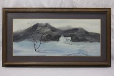 Original Signed Tom Lynch Watercolor of Western Foothills Farmland in Winter 26"