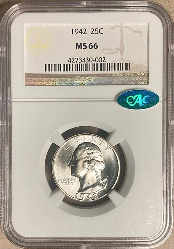 1942 NGC & CAC MS66 Washington Quarter 25c