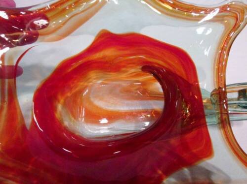Vintage Murano Kunst Glas orange rot klar 6 Punkt Schale Wirbelgriff Mid Century - Bild 3 von 12