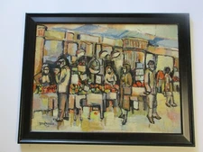 MID CENTURY MODERNIST PAINTING URBAN MARKET SOCIAL IMPRESSIONISM EXPRESSIONISM 
