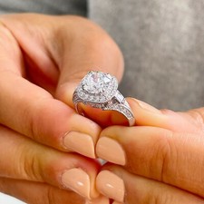 GIA Certified 14k White Gold Round Diamond Engagement Ring And Band Halo 2.30ctw