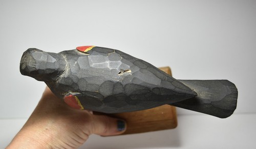 Vtg Harry H V Shourds 1982 Carved Wooden Red Winged Black Bird Decoy Signed - Picture 9 of 12