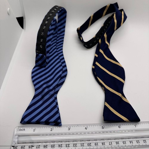Brooks Brothers Makers Bow Ties 100 % Silk 2 Pair Blue Striped and Brown Striped
