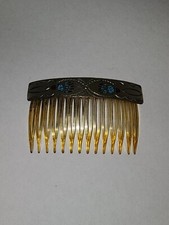 Vintage Navajo Turquoise And Coral Inlay Bear Paw Motif Hair Comb Blonde WCB