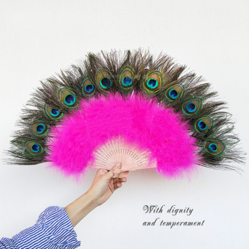 Chinese Feather Fan Peacock Feather Folding Hand Fan Wedding Cosplay Dance Fan - Bild 41 von 65