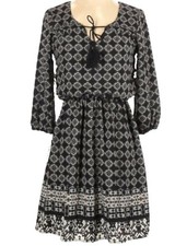 NWT Lilly Rose Size Large Black White Ruched Waist Tie Neck Lined Dress