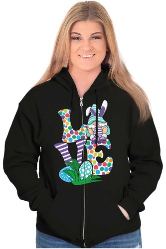 Cute Spring Easter Bunny Gnome Egg Hunt Love Womens Zip Hooded Sweatshirt Hoodie - Picture 3 of 7