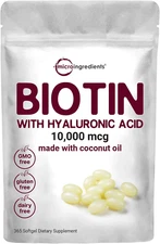 Micro Ingredients Biotin 10,000mcg Hyaluronic Acid 25mg 365 Coconut Oil Softgels